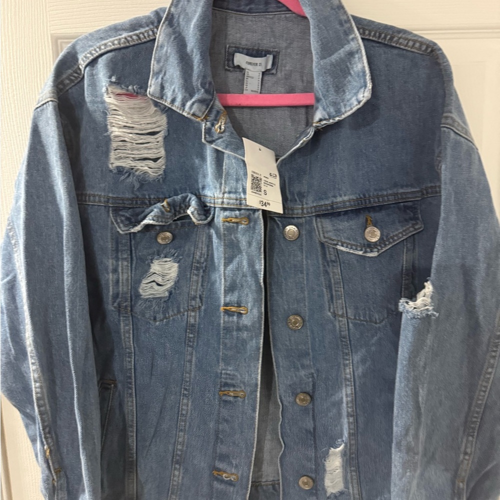 Forever 21 Ripped Blue Jean Jacket